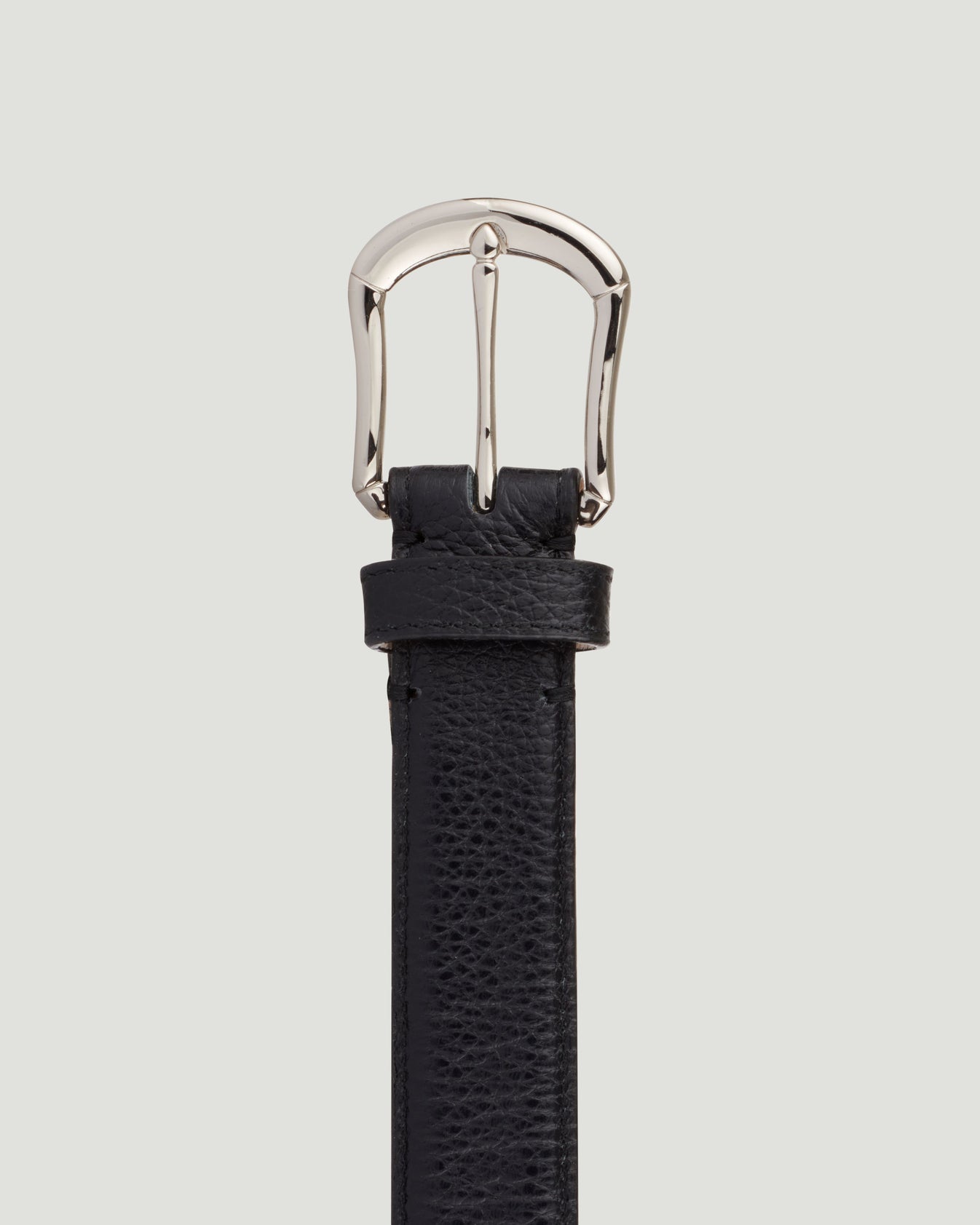 Belt - Black Pebble Grain Calf Leather - Silver Skeleton Buckle