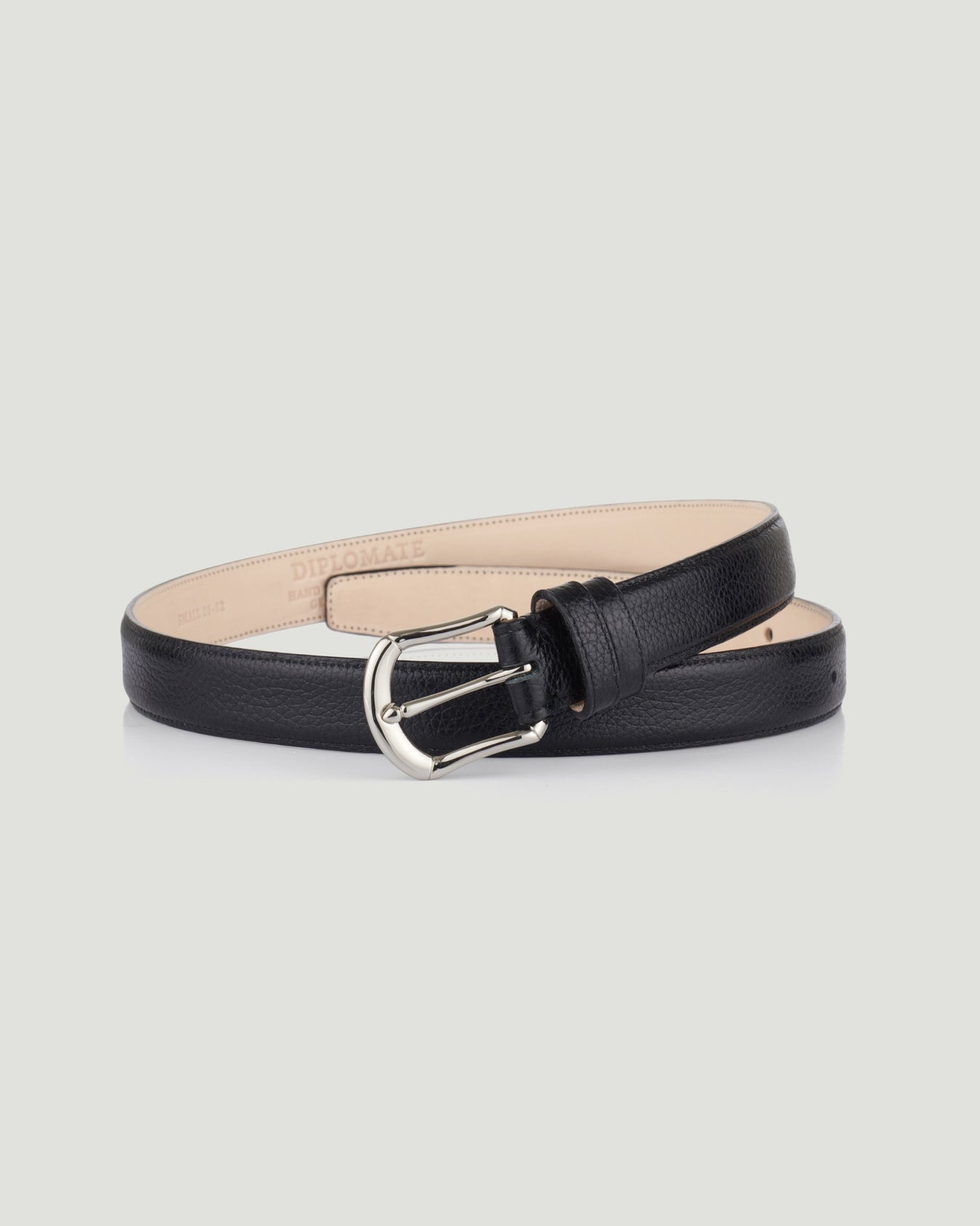 Belt - Black Pebble Grain Calf Leather - Silver Skeleton Buckle