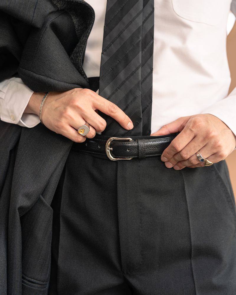 Belt - Black Pebble Grain Calf Leather - Silver Skeleton Buckle